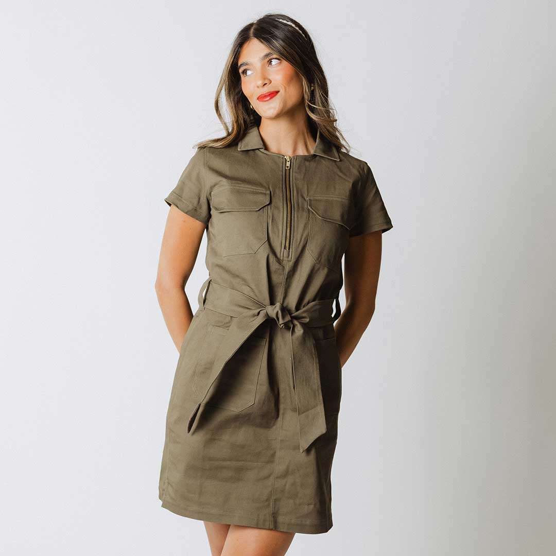Women's Hamptons Dress in Olive Canvas size L-Tall | Albion Fit Women's Hamptons Dress in Olive Canvas size L-Tall | Albion Fit