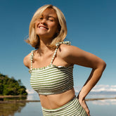 Daisy Swim Top, Smocked Green Stripe