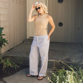 Striped Button Trouser, Blue