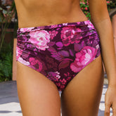 Burgundy Floral Ruched Midi Bottoms