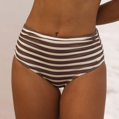 Cream Cocoa Stripe Ruched Midi Bottoms
