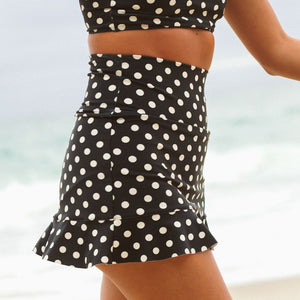 Black Polka Dot High-Waisted Swim Skirt