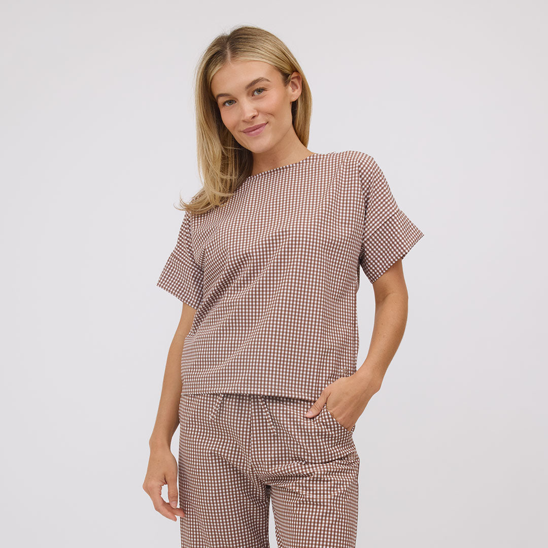 Boss Tee, Toffee Gingham - Albion Fit
