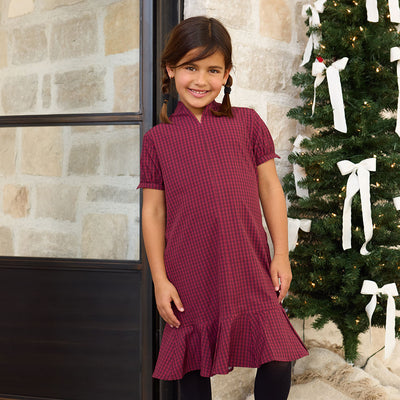 Mini Clara Dress, Burgundy Gingham