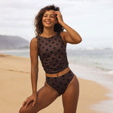 Ruched Crop Top, Black Cocoa Dot