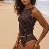 Ruched Crop Top, Black Cocoa Dot