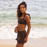 Black Cocoa Dot High-Waisted Swim Skirt