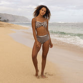 Cream Cocoa Stripe Ruched Midi Bottoms