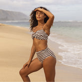 Cream Cocoa Stripe Ruched Midi Bottoms