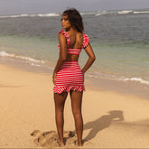 Red/White Stripe High-Waisted Swim Skirt