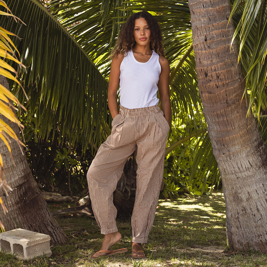 Balloon Pants, Brown Gingham - Albion Fit