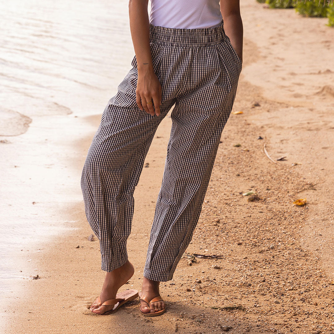 Balloon Pants, Navy Gingham - Albion Fit