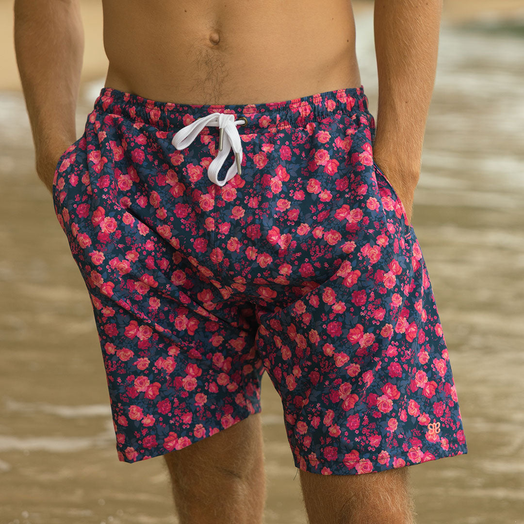 Wind and Sea Shorts, Berry Micro Floral