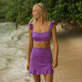 Berry Stripe High-Waisted Swim Skirt