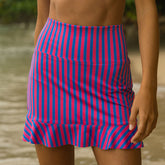 Berry Stripe High-Waisted Swim Skirt