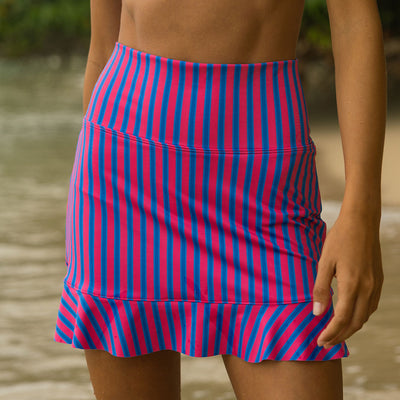 Berry Stripe High-Waisted Swim Skirt