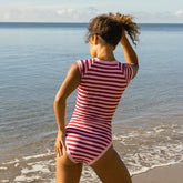Tuxedo One-Piece, Cranberry Stripe