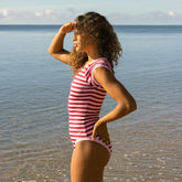 Tuxedo One-Piece, Cranberry Stripe