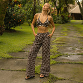 Slip On Trouser, Cream Cocoa Dot