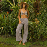 Slip On Trouser, Cream Cocoa Stripe