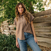 Button Down Blouse, Cinnamon Stripe