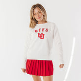 Utah Embroidered Campus Crew, White Utah UU