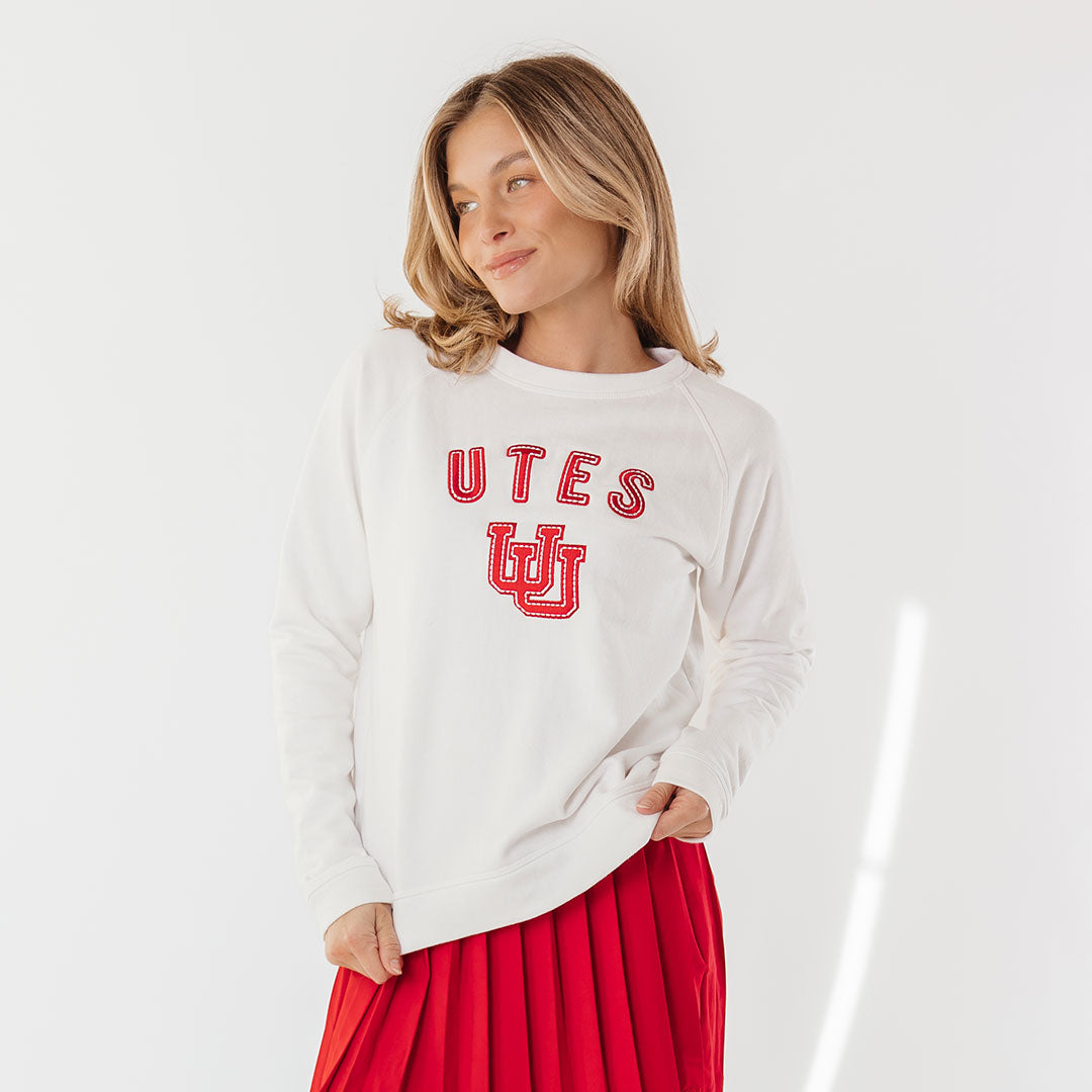 Utah Embroidered Campus Crew, White Utah UU