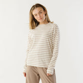 Riley Long Sleeve Stripe Tee, Ivory/Brown