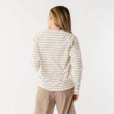 Riley Long Sleeve Stripe Tee, Ivory/Brown