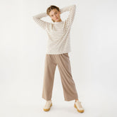 Riley Long Sleeve Stripe Tee, Ivory/Brown