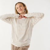 Riley Long Sleeve Stripe Tee, Ivory/Brown