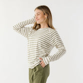 Riley Long Sleeve Stripe Tee, Ivory/Olive