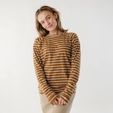 Riley Long Sleeve Stripe Tee, Brown/Ivory