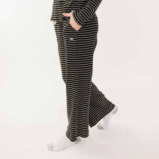 White Birch Finding Myself Full Size Striped Knit Pants in Black