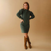 Atlas Ribbed Sweater Dress, Emerald