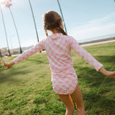 Mini Rash Guard and Shorts Set, Pink Check