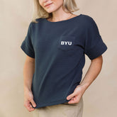 BYU Atlas Ribbed Blouse, Navy