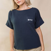 BYU Atlas Ribbed Blouse, Navy