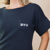 BYU Atlas Ribbed Blouse, Navy