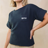 BYU Atlas Ribbed Blouse, Navy