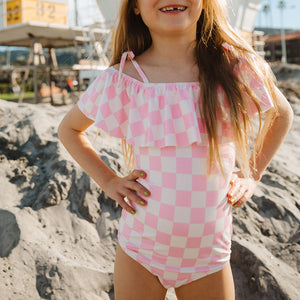 Mini Wave One-Piece, Pink Check
