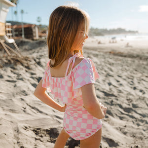 Mini Wave One-Piece, Pink Check