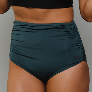 Steel Blue Ruched High-Waisted Bottoms