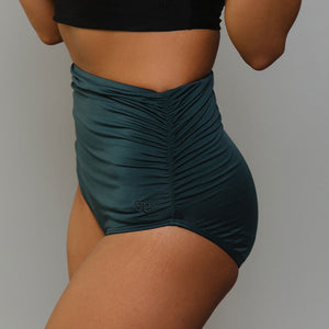 Steel Blue Ruched High-Waisted Bottoms