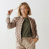 Brown Checkers Bomber Jacket