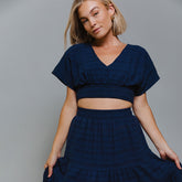 Smocked Crop Blouse, Navy