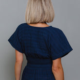 Smocked Crop Blouse, Navy