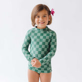 Mini Rash Guard and Shorts Set, Green Check