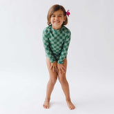 Mini Rash Guard and Shorts Set, Green Check