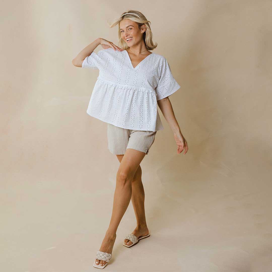 Baby Doll Blouse, White - Albion Fit